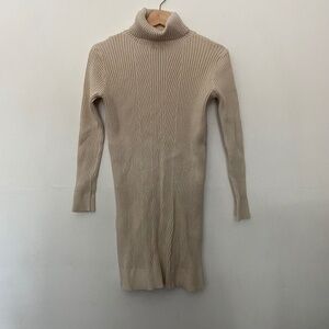 Nina Kaufmann Off White Ribbed Turtleneck Mini Dress